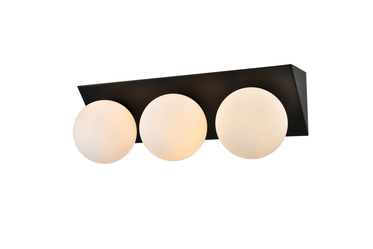 Jillian 3 light Black and frosted white Bath Sconce
