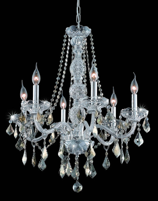 Verona 6 light Chrome Chandelier Golden Teak (Smoky) Royal Cut Crystal
