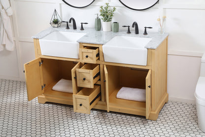 60 inch double bathroom vanity in natural wood