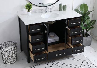 48 inch Single Bathroom Vanity in Black with Backsplash
