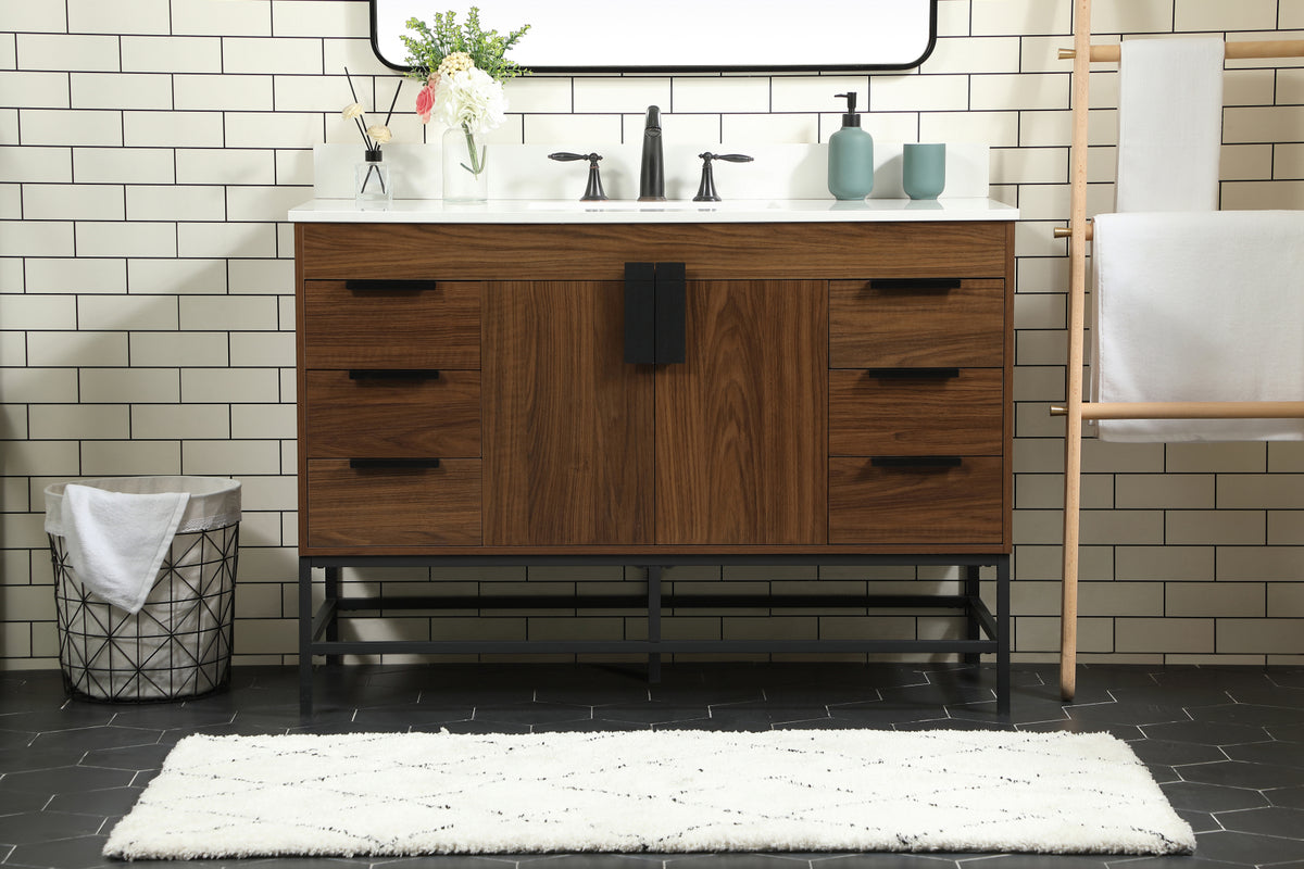 48 inch Single bathroom vanity in walnut with backsplash