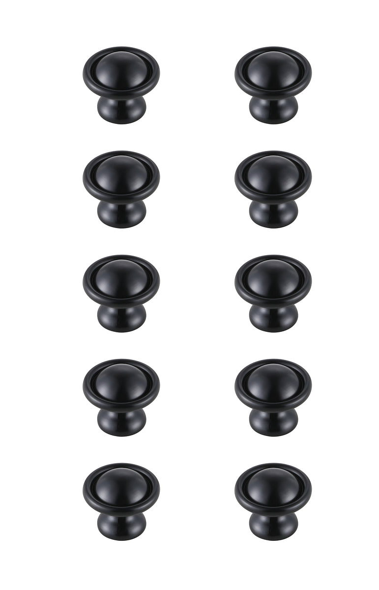 Kadea 1.2" Diameter Matte Black Mushroom Knob Multipack (Set of 10)