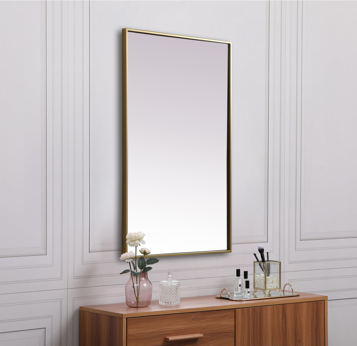 Metal Frame Rectangle Mirror 24x36 Inch in Brass
