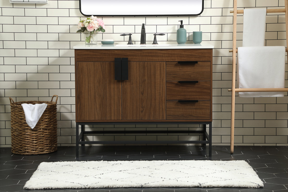 42 inch Single bathroom vanity in walnut