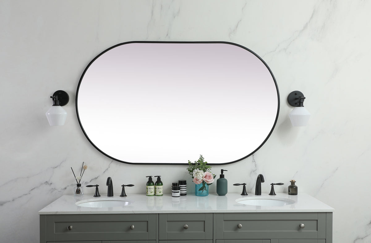 Metal Frame Oval Mirror 36x60 Inch in Black