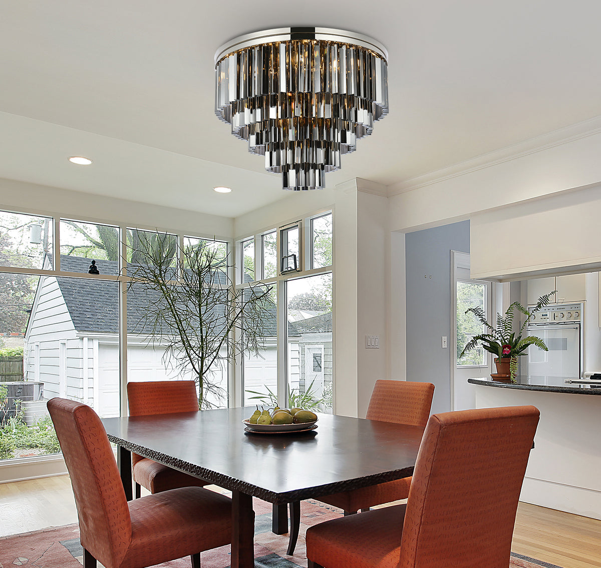 Sydney 17 light polished nickel Flush Mount Silver Shade (Grey) Royal Cut Crystal