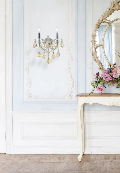 Maria Theresa 2 light Chrome Wall Sconce Golden Teak (Smoky) Royal Cut Crystal