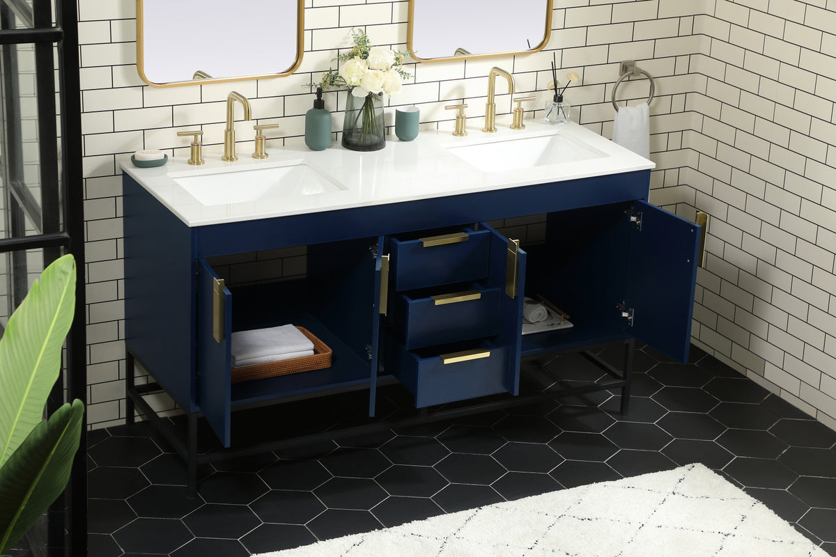 60 inch double bathroom vanity in blue