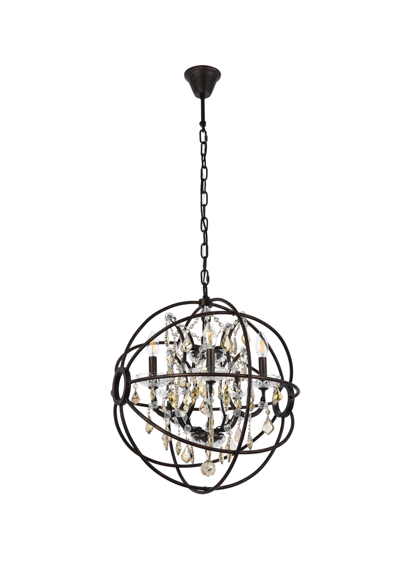 Geneva 5 light Dark Bronze Pendant Golden Teak (Smoky) Royal Cut crystal