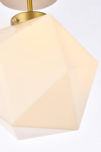 Lawrence 1 light brass and white glass flush mount