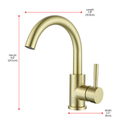 Louis Single Hole Single Handle Bathroom Faucet in Brushed Gold
