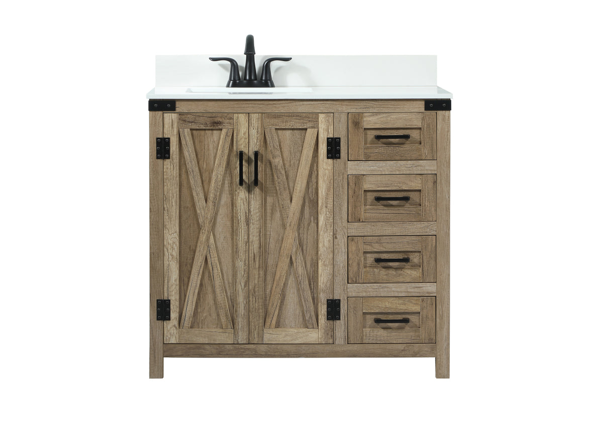 36 inch Single bathroom vanity in natural oak with backsplash