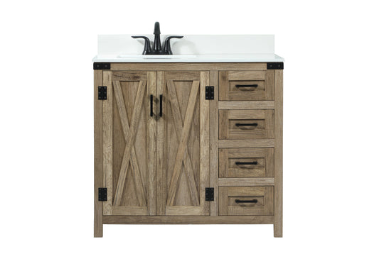 36 inch Single bathroom vanity in natural oak with backsplash