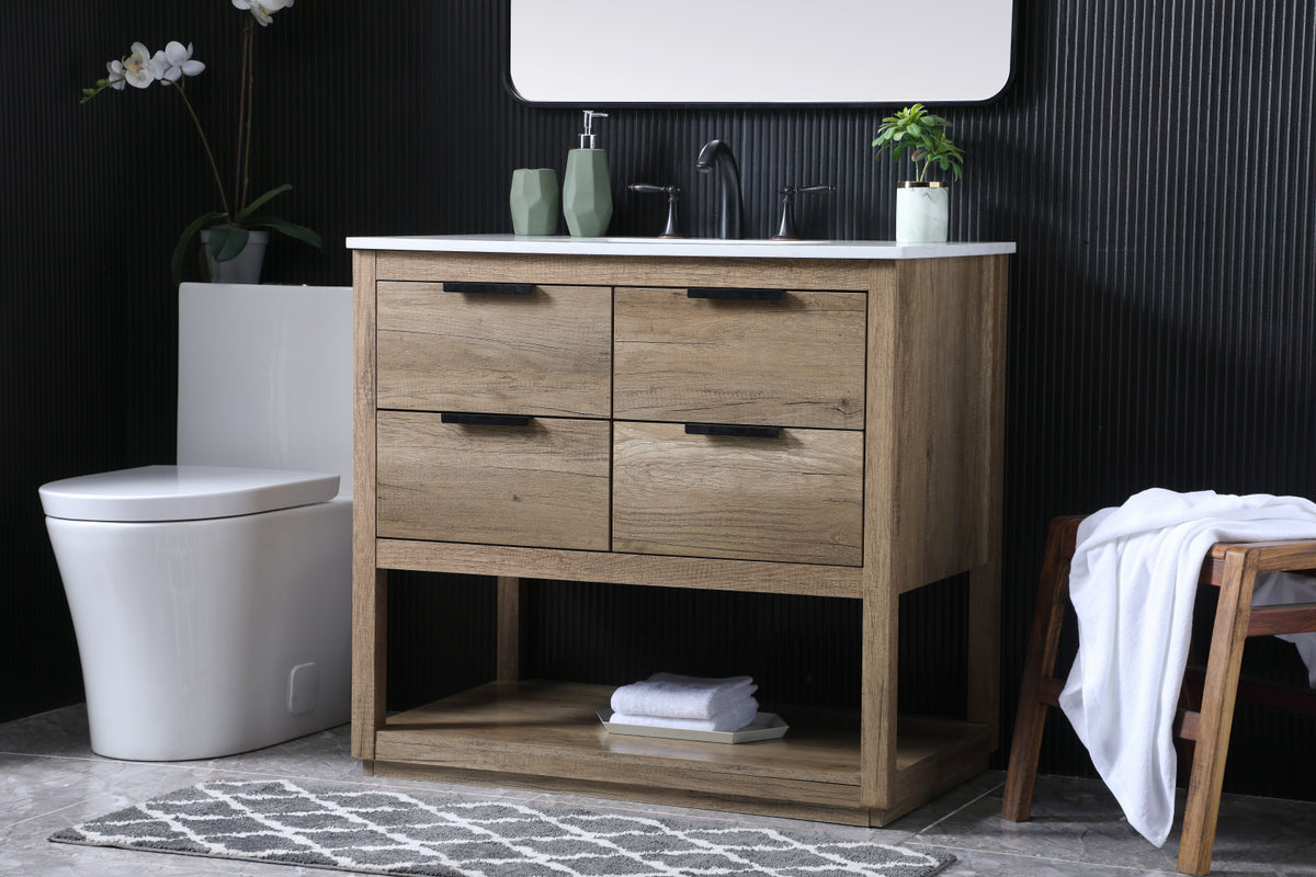 36 Inch SIngle Bathroom Vanity In Natural Oak