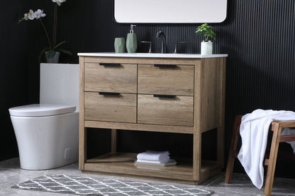36 Inch SIngle Bathroom Vanity In Natural Oak