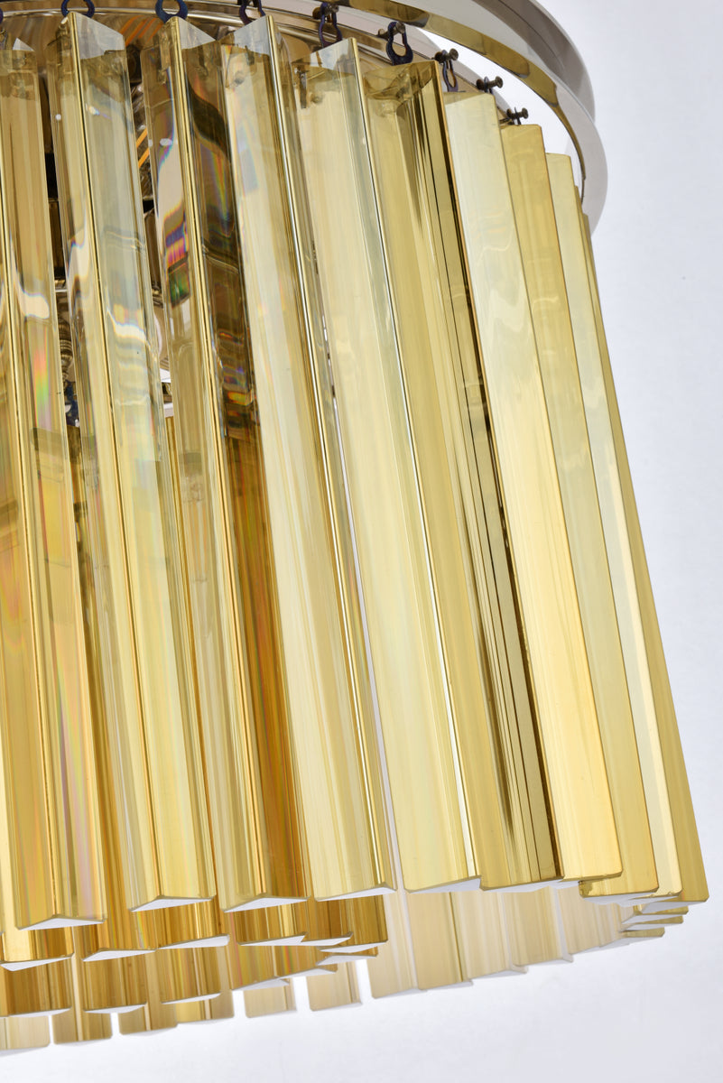 Sydney 6 light polished nickel Pendant Golden Teak (Smoky) Royal Cut Crystal