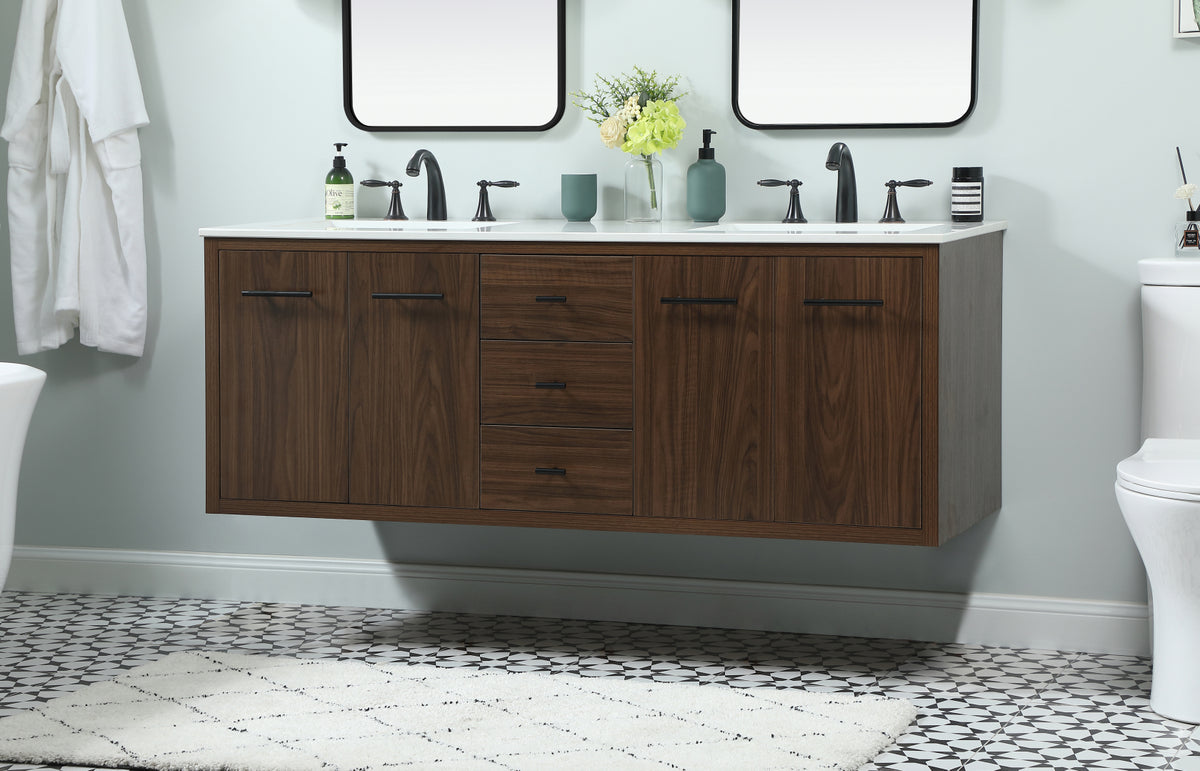60 inch Single bathroom vanity in walnut