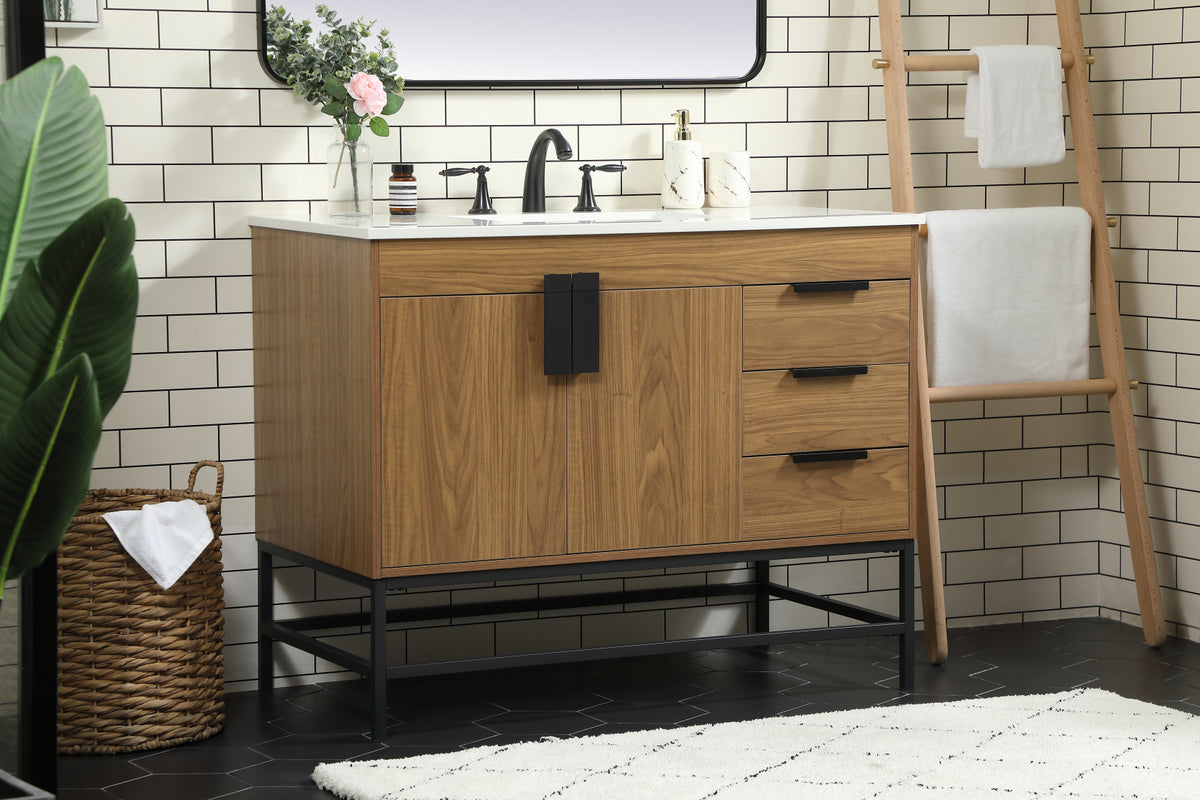 42 inch Single bathroom vanity in walnut brown