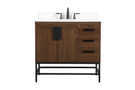 36 inch Single bathroom vanity in walnut with backsplash
