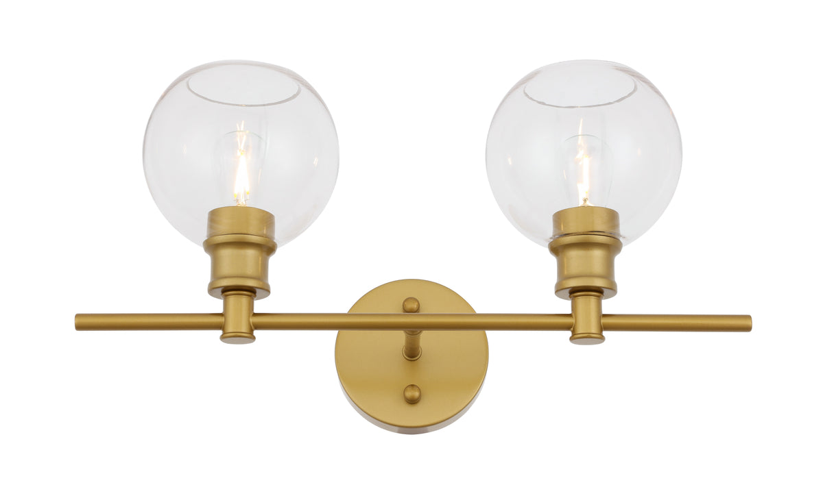 Collier 2 light Brass and Clear glass Wall sconce