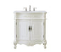 32 inch Single Bathroom vanity in antique white with ivory white engineered marble