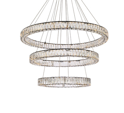 Monroe 41 inch LED triple ring chandelier in black