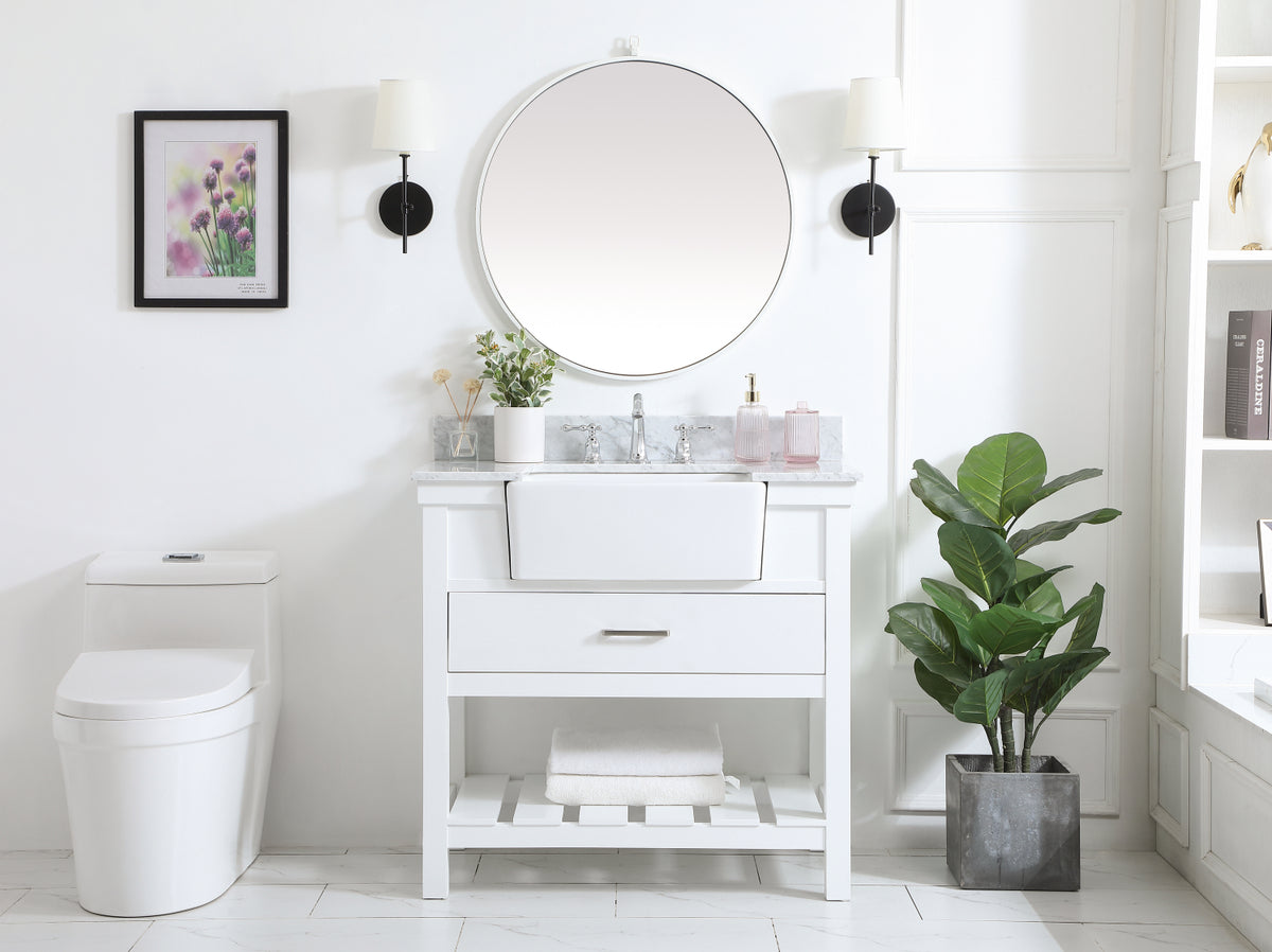 36 inch Single bathroom vanity in white with backsplash
