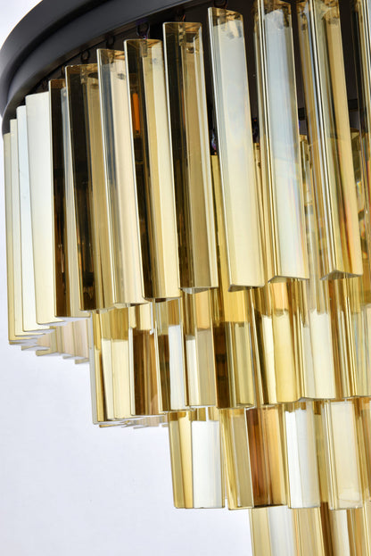 Sydney 17 light Matte Black Flush Mount Golden Teak (Smoky) Royal Cut Crystal