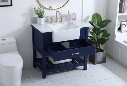 36 inch Single bathroom vanity in blue with backsplash