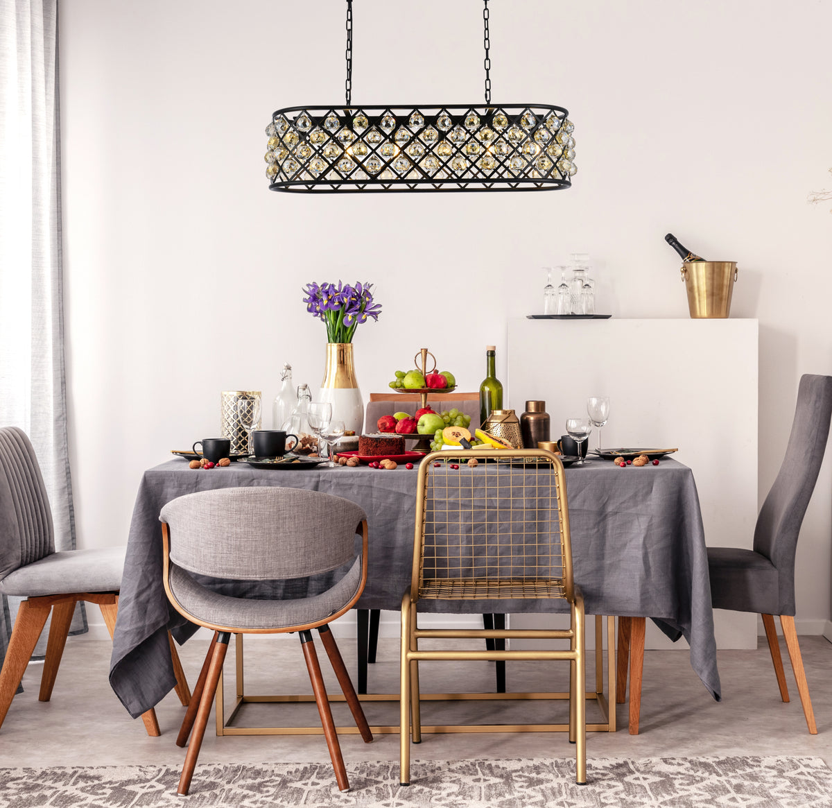 Madison 6 light Matte Black Chandelier Golden Teak (Smoky) Royal Cut Crystal