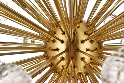 Vera 38 inch crystal starburst round pendant in gold