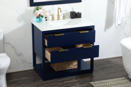 36 inch Single bathroom vanity in blue with backsplash