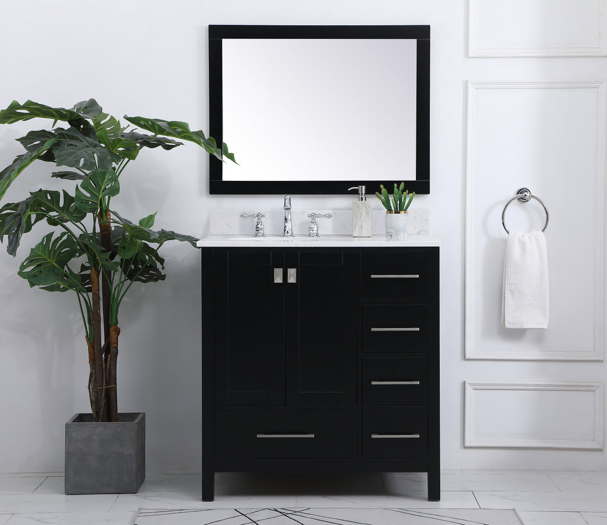 32 inch Single Bathroom Vanity in Black with Backsplash