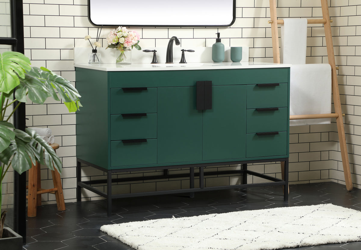 48 inch Single bathroom vanity in green with backsplash