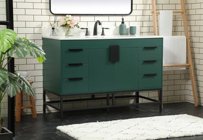 48 inch Single bathroom vanity in green with backsplash