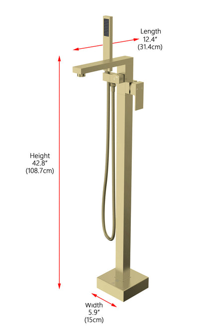 Henry Floor Mounted Roman Tub Faucet with Handshower in Brushed Gold