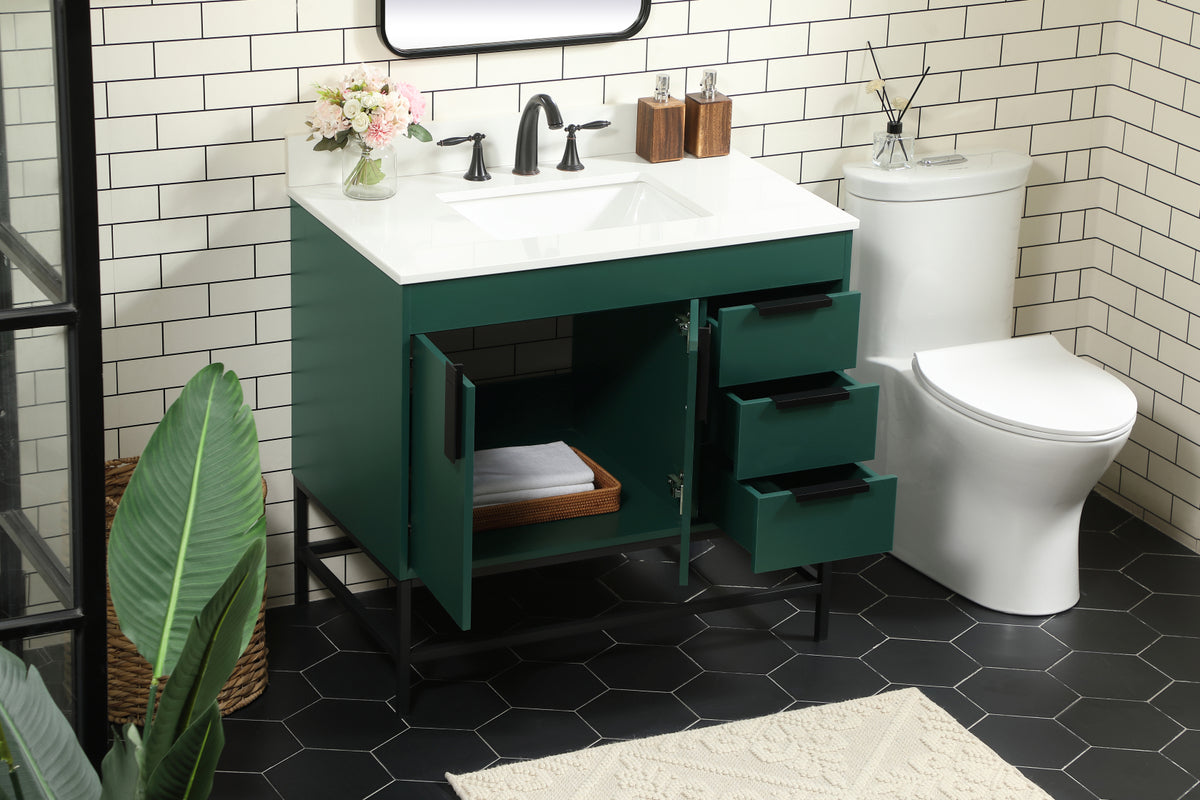36 inch Single bathroom vanity in green with backsplash