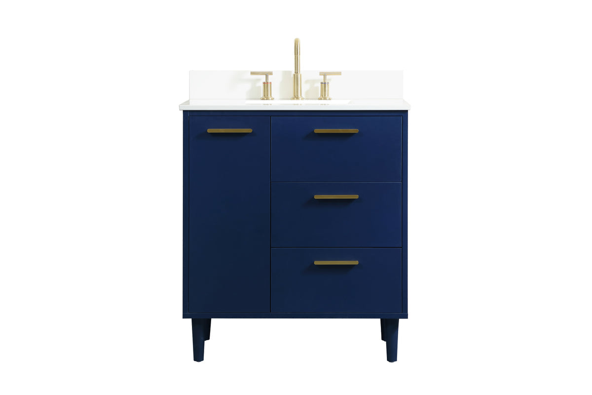 30 inch bathroom vanity in Blue with backsplash