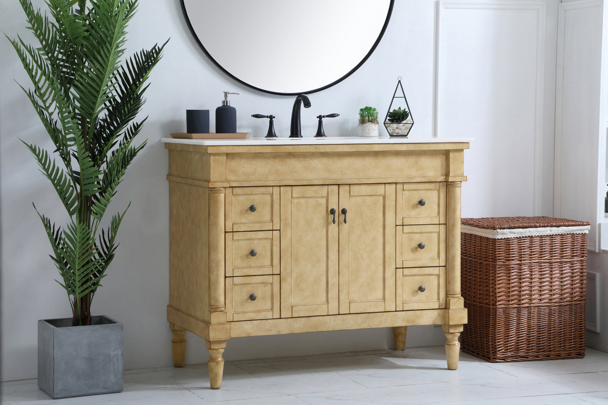 42 inch Single Bathroom vanity in Antique Beige with ivory white engineered marble