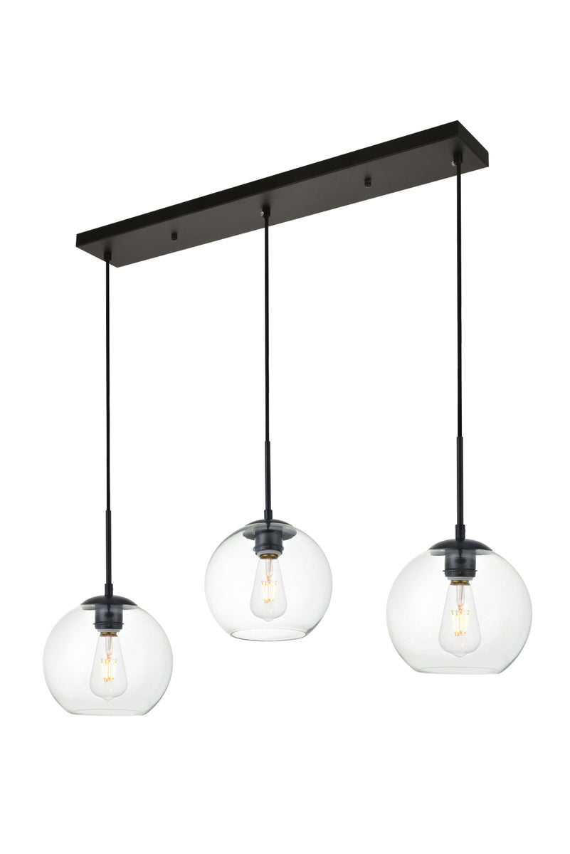 Baxter 3 Lights Black Pendant With Clear Glass