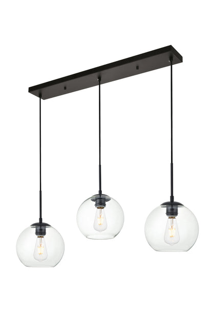 Baxter 3 Lights Black Pendant With Clear Glass