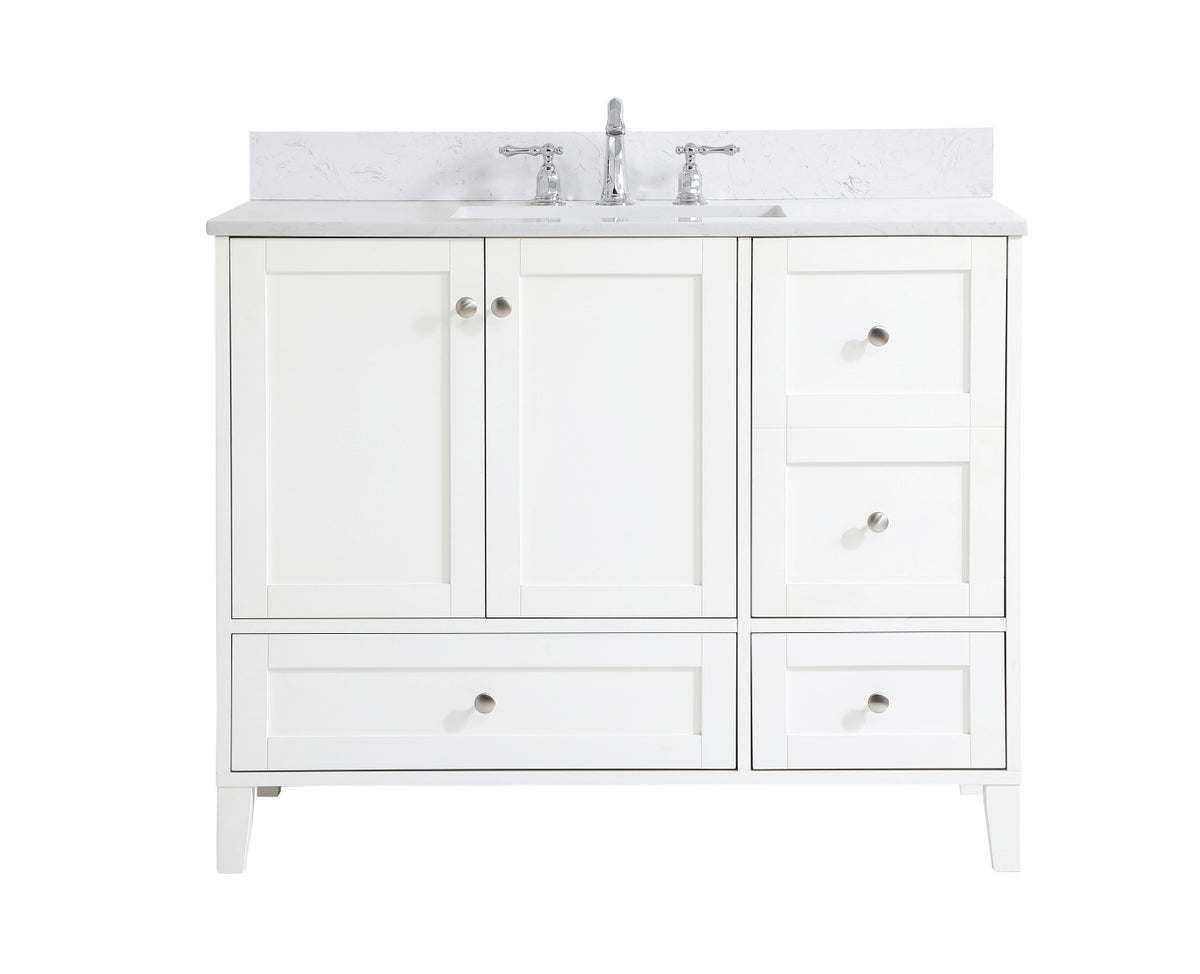 42 inch Single Bathroom Vanity in White with Backsplash