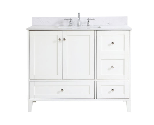 42 inch Single Bathroom Vanity in White with Backsplash