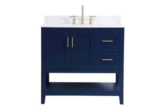 36 inch Single Bathroom Vanity in Blue with Backsplash