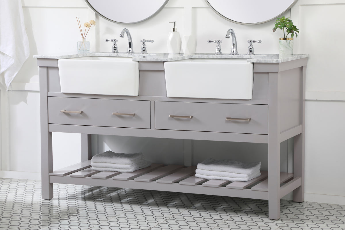 60 inch double bathroom vanity in grey