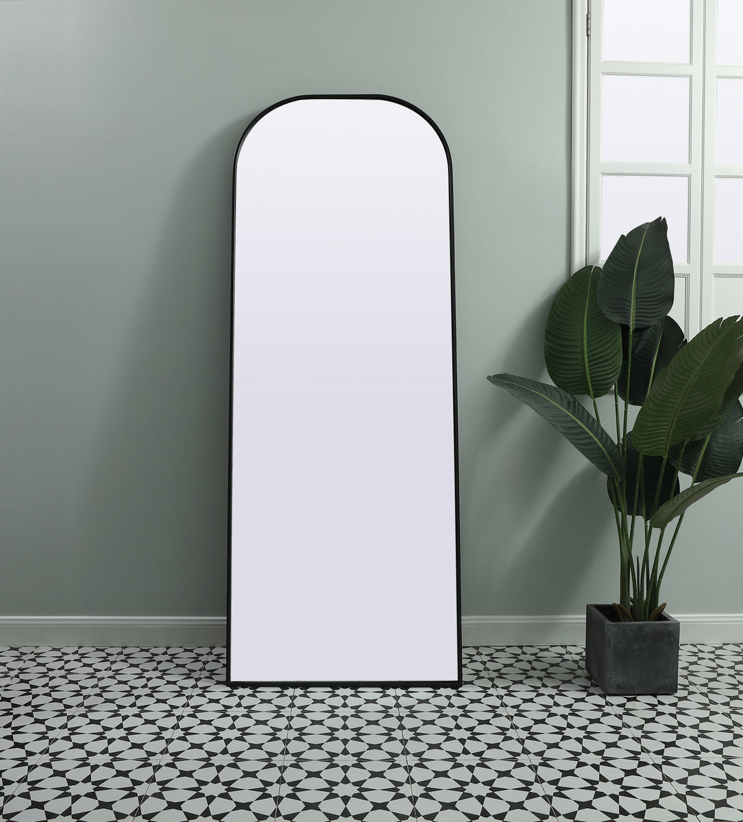 Metal Frame Arch Full Length Mirror 28x74 Inch in Black