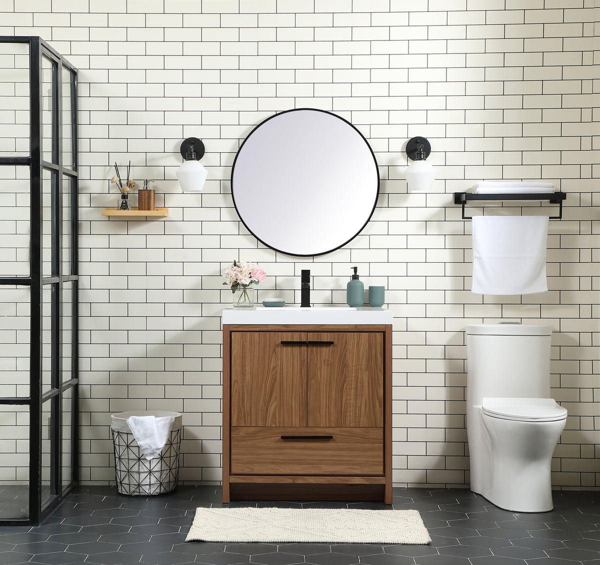 30 inch Single bathroom vanity in walnut brown
