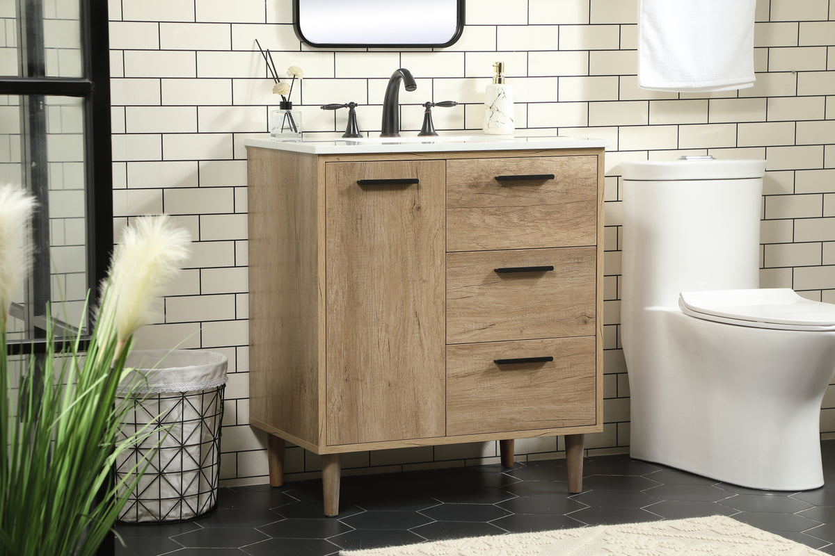 30 inch Single bathroom vanity in natural oak
