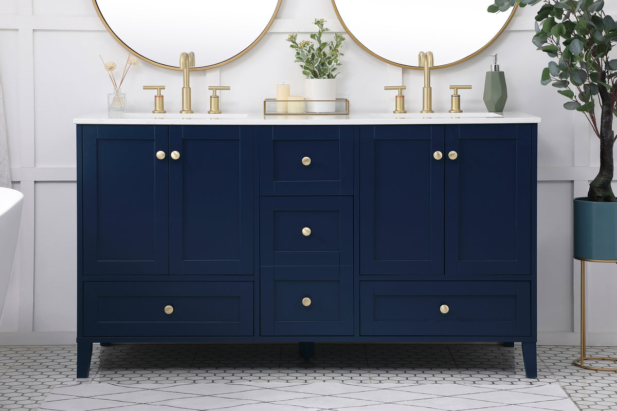 60 inch Double Bathroom Vanity in Blue