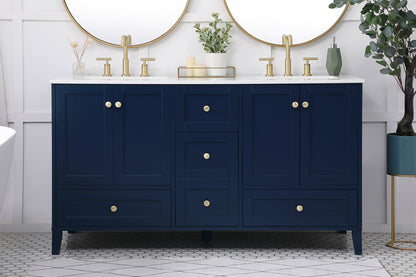 60 inch Double Bathroom Vanity in Blue